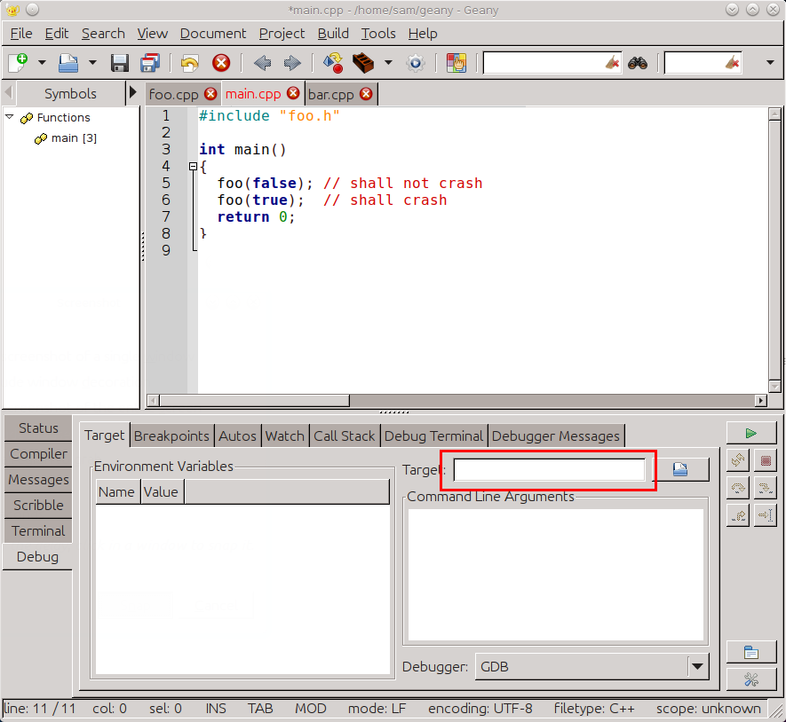 Geany debugger