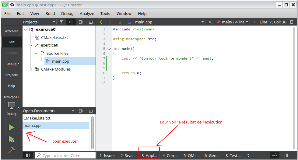 Application output window